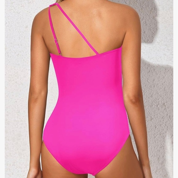 Holipick One Shoulder Tummy Control Modest Coverage Keyhole One Piece Swimsuit - Picture 3 of 13